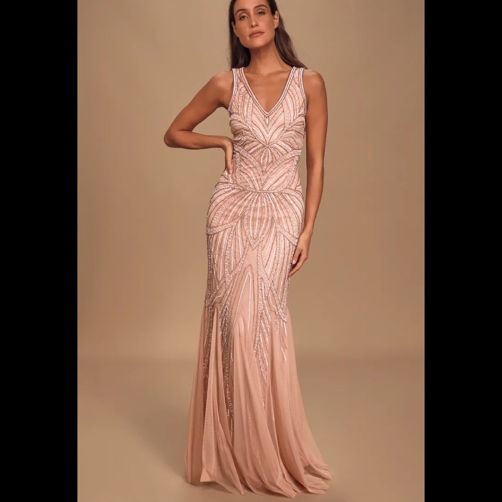 Blush Pink Beaded Mermaid Maxi Dress